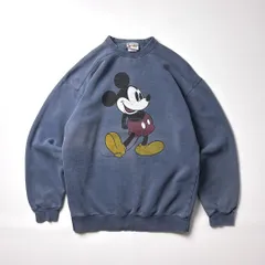 Disney ディズニー スウェット トレーナー ミッキー M ネイビー ナス紺 鬼フェード プリント ヘビーウェイト 裏起毛 クルーネック ビッグシルエット 90s USA古着