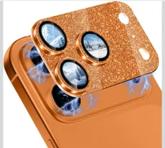 ★カメラフィルム iPhone 17 Pro Max対応 レンズカバー アイフォン 17 プロ マックス 用 カメラ保護 アルミ合金縁取り+強化ガラス キラキラ レンズ保護フィルム 高透過率 露出オーバー防止 全体保護 カメラ保護フィルム （オレンジ）