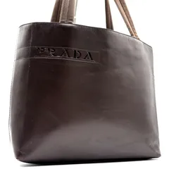 PRADA プラダ トートバッグ ロゴ カットワーク ハンドバッグ 白タグ 肩掛け A4可 ビジネス オールレザー ブラウン レディース