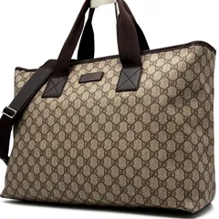GUCCI グッチ 2way トートバッグ GG スプリーム ロゴ レザー PVC ビジネス A4 PC○ ブラウン ベージュ