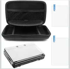 ★Nintendo NEW 3DS LL 用 保護ケース + ハードケース + 2枚 3DSLL ガラスフィルム 収納バッグ 液晶フィルム (上・下セット)