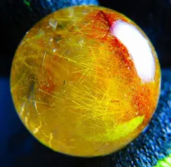 超金運上昇★天然水晶★ルチルクォーツ ★台付き★丸玉21mm★tｋ4292