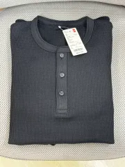 UNIQLO ブラック / 白 ワッフル ヘンリーネック Tシャツ L (まとめ売り)