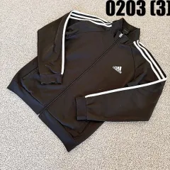 79 アディダス キッズ レディース ブラック 3S トラックジャージ ジップアップ ジャケット