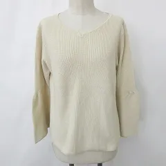 グローブ grove ニット セーター Vネック 長袖 無地 ベージュ 白 ホワイト L
