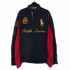 ポロ バイ ラルフローレン Polo by Ralph Lauren 90s CUSTOM FIT ポロシャツ カットソー 長袖 L ネイビー レッド
