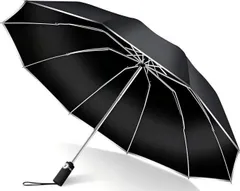 反射テープ付き 遮光99%・UVカット99% 耐風・豪雨対応（台風対策可）広幅105cm大きい 男子日傘 テフロン加工 レディース兼用 折り畳み傘 メンズ 収納ポーチ付き 晴雨兼用 ワンタッチ自動開閉 梅雨対策 丈夫耐久 【逆折り式10本骨】折りたたみ傘 ブラ