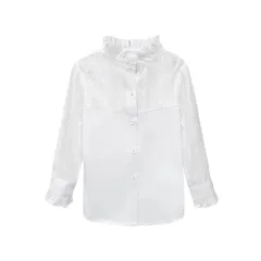 卒業式 入学式 入学式 発表会 受験 七五三 おしゃれ トップス シンプル 無地 白 立ち襟 長袖 結婚式 ガールズ 子供 キッズ フォーマル シャツ 女の子 ブラウス [YAYUPLUS]