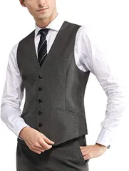 2ポケット 尾錠付き フィット クラシック Vネック 通勤 大きいサイズ チョッキ 定番 スリム 結婚式 紳士 フォーマル 就活 ビジネス 冠婚葬祭 スーツベスト メンズ 就職 [VYOOU]