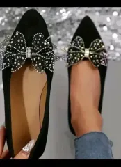 リボン装飾 ブラック フラット シューズ 245