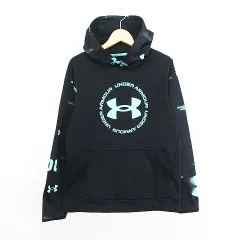 アンダーアーマー UNDER ARMOUR 1357580 パーカー トップス 長袖 プルオーバー ロゴ 総柄 裏フリース YXL ブラック スポーツウェア ※EKM