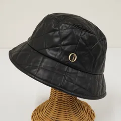 Chapeau d' O シャポードオー フェイクレザー キルティング バケットハット USED美品 ブラック ワンポイント レディース X8143