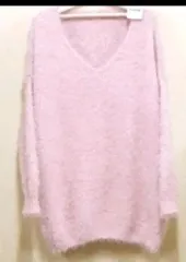 ピンク色 Vネック アンゴラ ニット