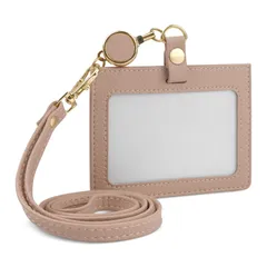 社員証ケース IDカードケース レディース メンズ ネックストラップ 横型 カードケース 首掛け 両面用 伸縮リール式 IDカードホルダー ネームホルダー 定期入れ 名刺 Dockii 名札 パスケース カード3枚収納(コーラルピンク)