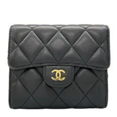 CHANEL(シャネル) 3つ折り財布 マトラッセ 黒 ココマーク/ゴールド金具 ラムスキン