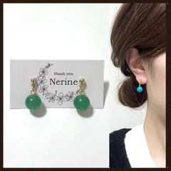 天然石　グリーン　ハンドメイド　ピアス　イヤリング