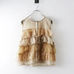未使用 サマンサモスモス Samansa Mos2 SM2 異素材フリルベスト F＼ベージュ レース シアー ノースリーブ ブラウス【2400014799194】