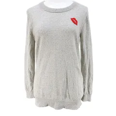 ジェイクルー J.CREW 長袖 ニット セーター M 灰系 グレー 刺繍 リブ 毛 ウール