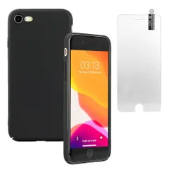 4.7インチ対応 傷防止 薄い (マットブラック) 耐衝撃性 指紋防止 スマホ表面保護 ガラスフィルム付属 超薄型 スマホケース iPhoneSE/7/8対応