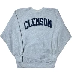 チャンピオン リバースウィーブ 杢グレー トレーナー カレッジロゴ ワンポイントロゴ サウスカロライナ州 クレムゾン大学 刺繍ロゴ アーチ状 ライトグレー 極太アーム 2XL スウェット レディース ユニセックス メンズ 古着 長袖 CHM