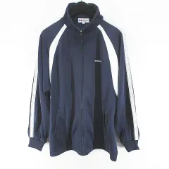 カッパ kappa トラックジャケット ジャージ M 紺系 ネイビー ライン ロゴ 文字 プリント ジップアップ