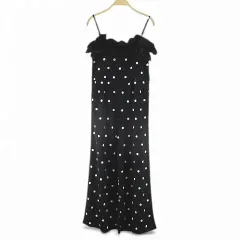 モーメントプラス moment+ ドット柄 サロペット オールインワン パンツ ロング丈 M 黒系 ブラック フリル タグ付