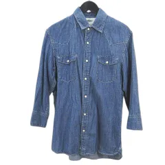 ナノユニバース nano universe 七分袖 デニムシャツ 38 青系 ブルー 胸ポケット