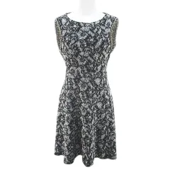 ジュドランジュ JUS D'ORANGE ノースリーブ 膝上 ミニ フレアワンピース ワンピース 黒系 ブラック フランス製 ストレッチ ラインストーン 総柄