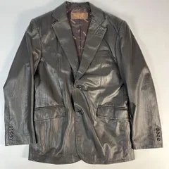 BALMAIN　ラムレザー　テーラードジャケット　羊革　シワ加工　ブラウン　L