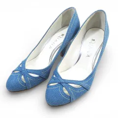 ダイアナ DIANA パンプス カットワークデザイン 23.0㎝ デニム調 ライトブルー キャンバス レザー 日本製 