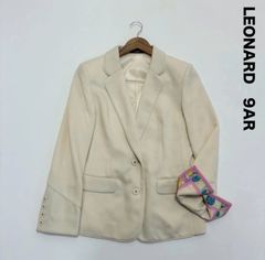 美品 レオナール お花柄 トリム ノーカラージャケット 13R ライト