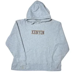 チャンピオン リバースウィーブ フーディ パーカー カレッジロゴ 刺繍ロゴ ワンポイントロゴ ケニオン大学 オハイオ州 ライトグレー系 XL オーバーサイズ スウェット レディース ユニセックス メンズ 古着 長袖 CHM