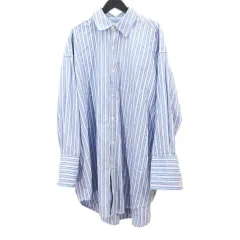 フリークスストア FREAKS STORE 長袖 オーバーシャツ F 青系 ブルー ストライプ柄 胸ポケット ラウンドヘム