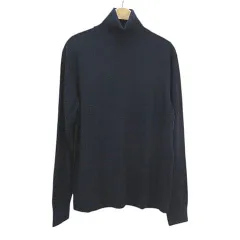 ユニクロ UNIQLO ＋J 長袖 タートルネック ニット L 紺系 ネイビー カシミヤ100％ 無地 シンプル