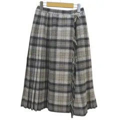 ベルローズ Bellerose プリーツスカート 巻き 7 グレー系 チェック柄 フリンジ 裏地付き 