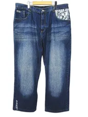 ジョーカー JOKER ロング丈 デニムパンツ ジーンズ 42 青系 ブルー ジップフライ 刺繍 加工