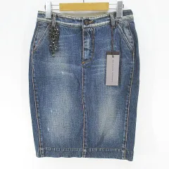 エルマノシェルビーノ ERMANNO SCERVINO 膝丈 タイトスカート デニムスカート スカート 38 紺系 ネイビー インディゴ スリット ビジュー タグ付