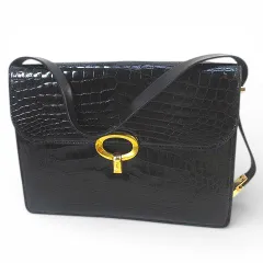 ショルダーバッグ ゴールド金具 ブラック 黒系 クロコダイル レザー