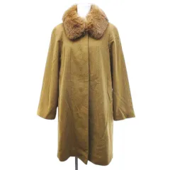 HIGH SENSE Ladies Fashion ステンカラーコート ロング丈 M 茶系 キャメル 無地 ブルーフォックス ファー ステッチ 比翼ボタン 裏地