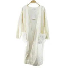 マーキュリーデュオ MERCURYDUO 長袖 ニット カーディガン ロング F 白系 アイボリー ファー ポケット サイドスリット タグ付