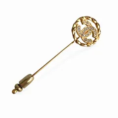 シャネル CHANEL ココマーク ラインストーン付き ゴールドピンブローチ アクセサリー