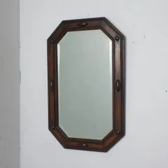 英国 アンティーク オーク ウォールミラー 壁掛け 鏡 クラシック 木彫刻 八角形 姿見 木製 ディスプレイ 装飾 西欧 イギリス 82804