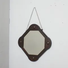 英国 アンティーク オーク ウォールミラー 壁掛け 鏡 クラシック 木彫刻 チェーン 姿見 木製 ディスプレイ 装飾 西欧 イギリス 83312