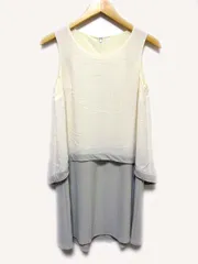 ミッシェルクラン MICHEL KLEIN ワンピース 膝丈 ノースリーブ 切り替え風 異素材 バックファスナー 無地 ベージュ グレー 38