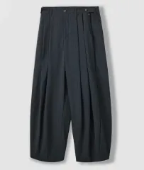 ツータック ワイド スラックス_ストライプ ブラック