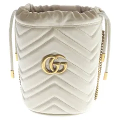 GUCCI (グッチ) GGマーモント ミニバケットバッグ チェーンショルダーバッグ ミニバッグ ホワイト レザー 575163 ゴールド金具