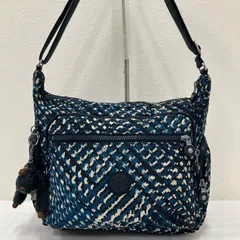 9222　KIPLING キプリング　ショルダーバッグ　ブルー　青　チャーム付き　レディース　軽量　カジュアル　シンプル　ポケット多数　フロントポケット