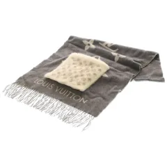 LOUIS VUITTON (ルイヴィトン) モノグラムマフラー・コールド レイキャビック ホワイト×グレー カシミア×ミンク M76884