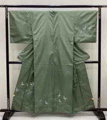中古品　袷着物　紬訪問着　落款　正絹　R357