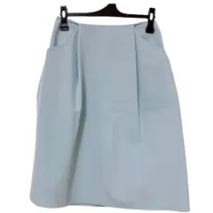  【美品】FOXEY NEW YORK　フォクシーニューヨーク　膝丈フレアスカート　薄ブルー　水色　レディース　38 セレモニー　お祝い　上品　ハリ感　ポケット　オシャレ　人気完売【ZK95】